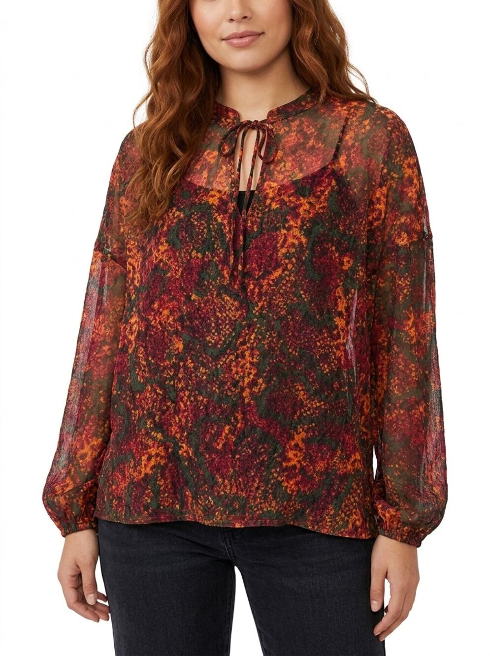 Free People Multicolor Paisley Lace Trim Tie Neck Blouse Women Size M